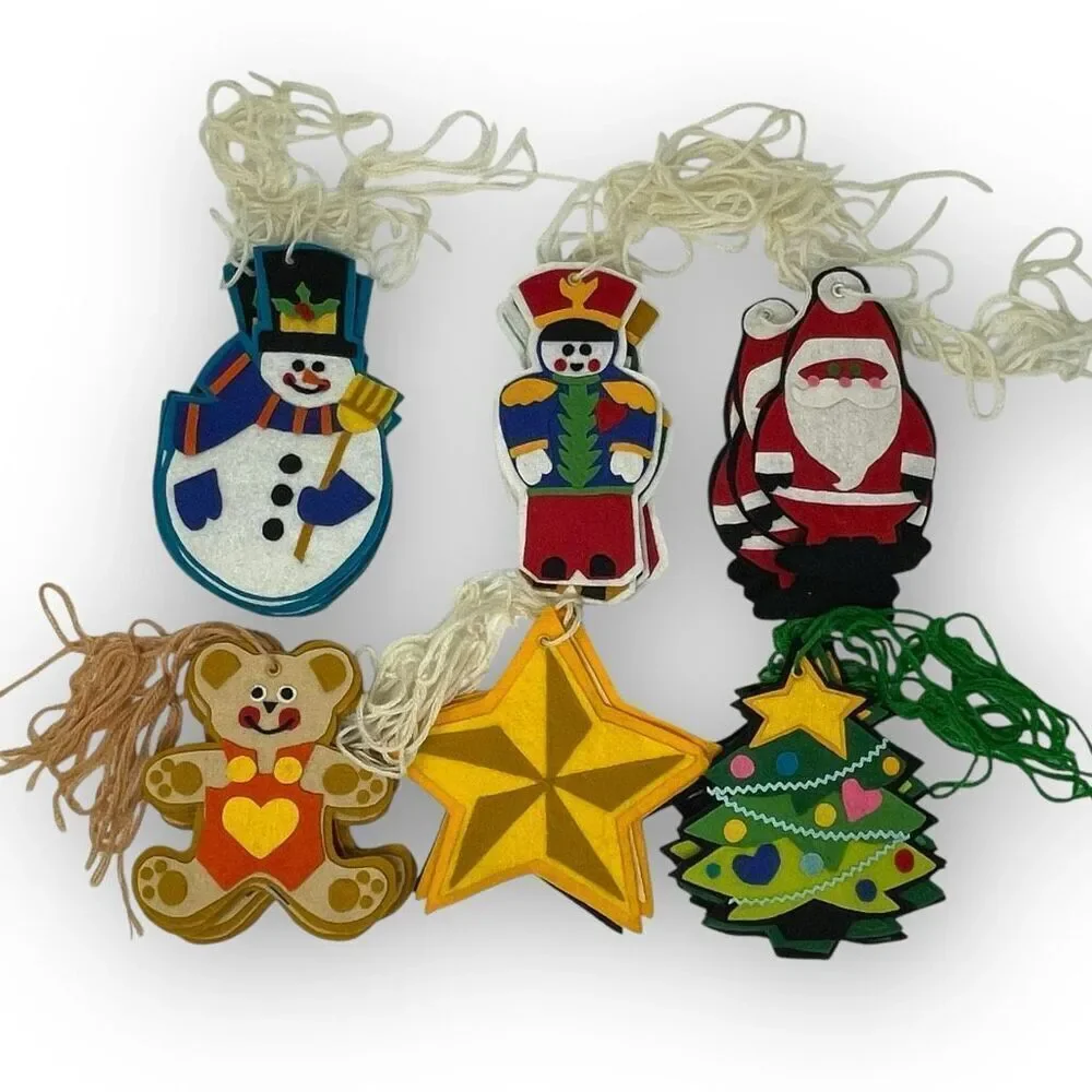 Vintage Felt Christmas Ornament Lot 29 Nutcracker Bear Star Santa Tree Snowman